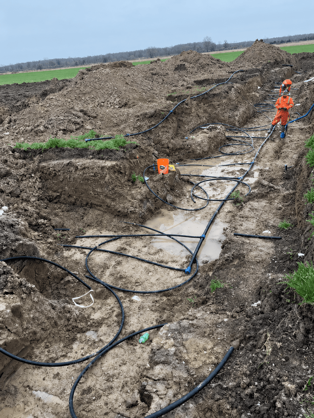 Geothermal ground-loop installation at the Myzel Organics facility
